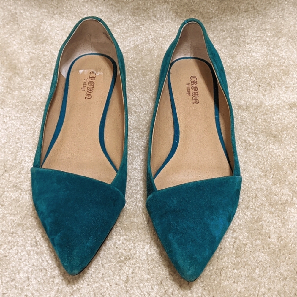 Dark teal point toe flats